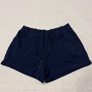 French Terry women’s blue shorts stretch waistband with pockets side slits nwot